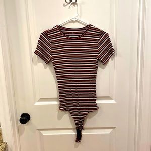 Hollister short sleeve, striped, thong bodysuit